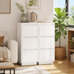 Solid Wood Sideboards White Storage Cabinet Dining Room Furniture 2 Pieces