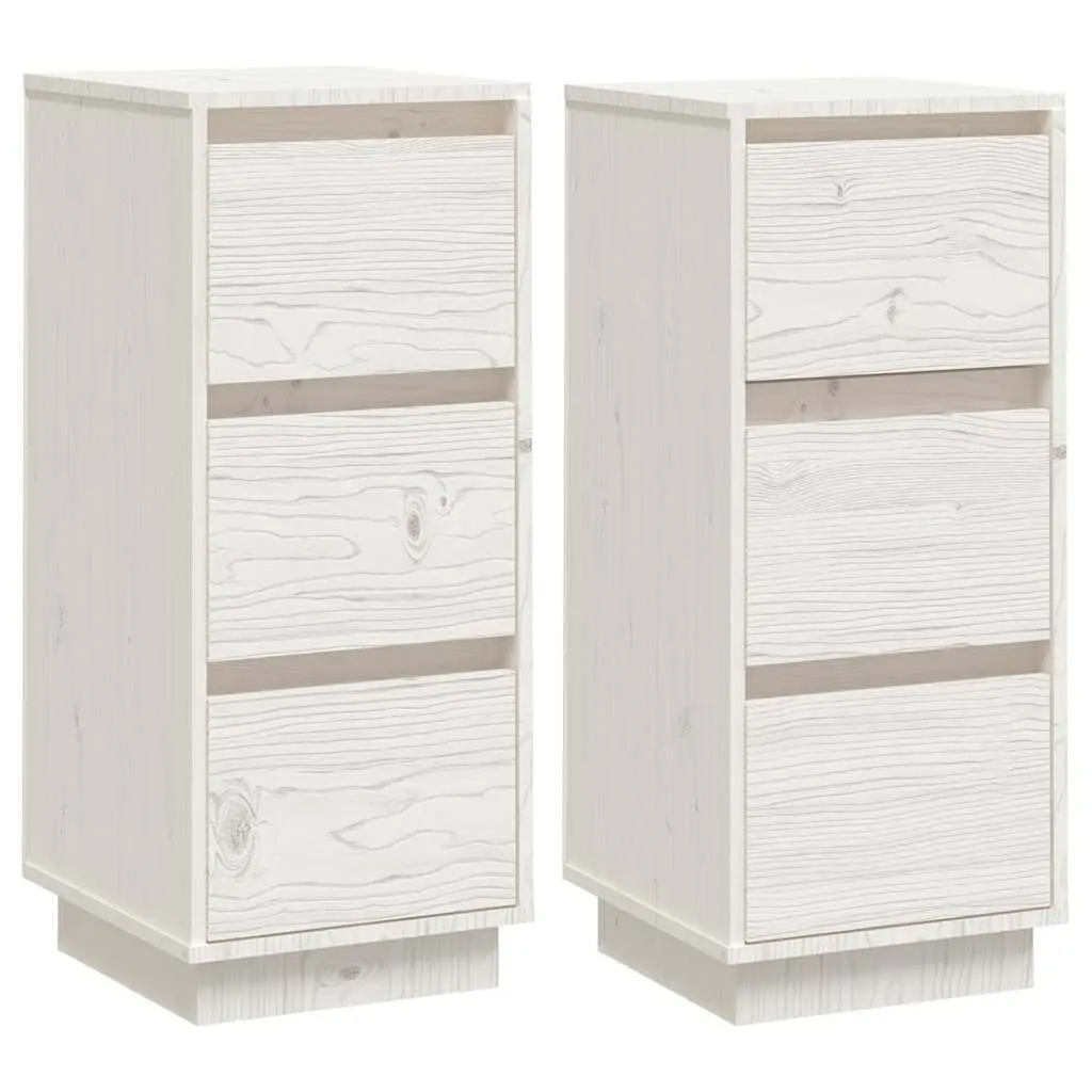 Sideboards White Solid Pinewood 2 Pieces Storage Cabinet Dining Room Furniture