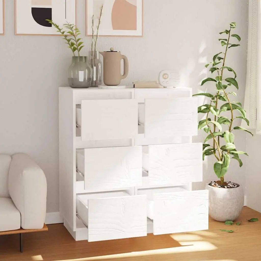 Sideboards White Solid Pinewood 2 Pieces Storage Cabinet Dining Room Furniture