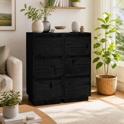 Sturdy Black Sideboards Made of Solid Pinewood