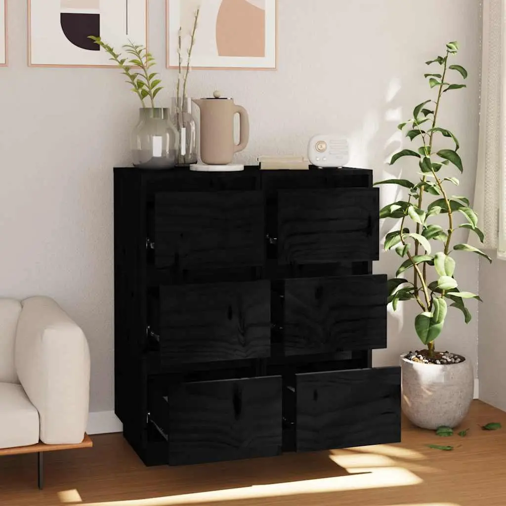 Solid Wood Sideboards Black 32 x 34 x 75 cm Storage Cabinet Pinewood Living Room Furniture