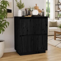 Compact Black Wooden Sideboard with 4 Doors