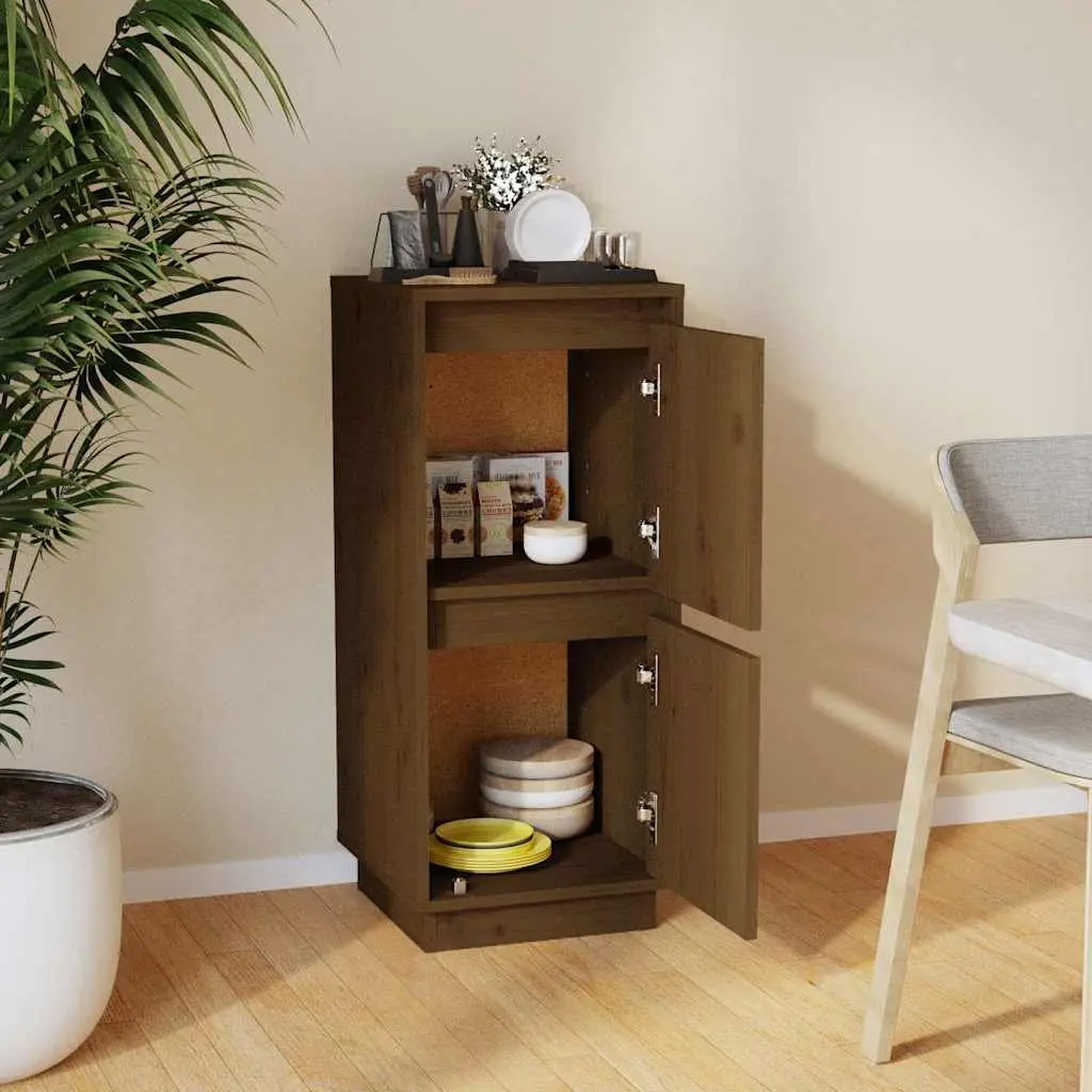 Wooden Sideboard Storage Cabinet Brown 2 Door Pine Wood Furniture