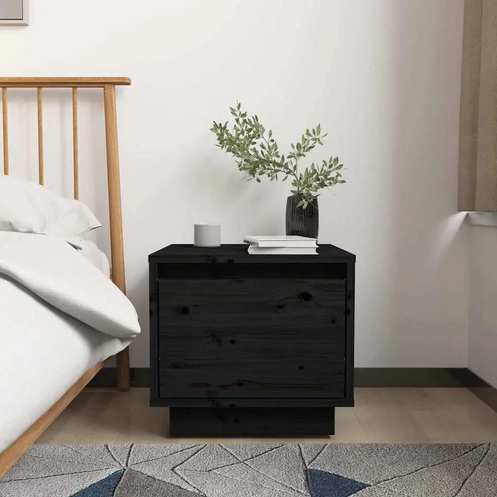 Bedside Cabinets Black 35x34x32 cm Solid Pinewood Storage Side Tables
