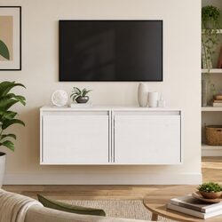 Wall Cabinets 2 pcs, Solid Pine Wood, White Finish