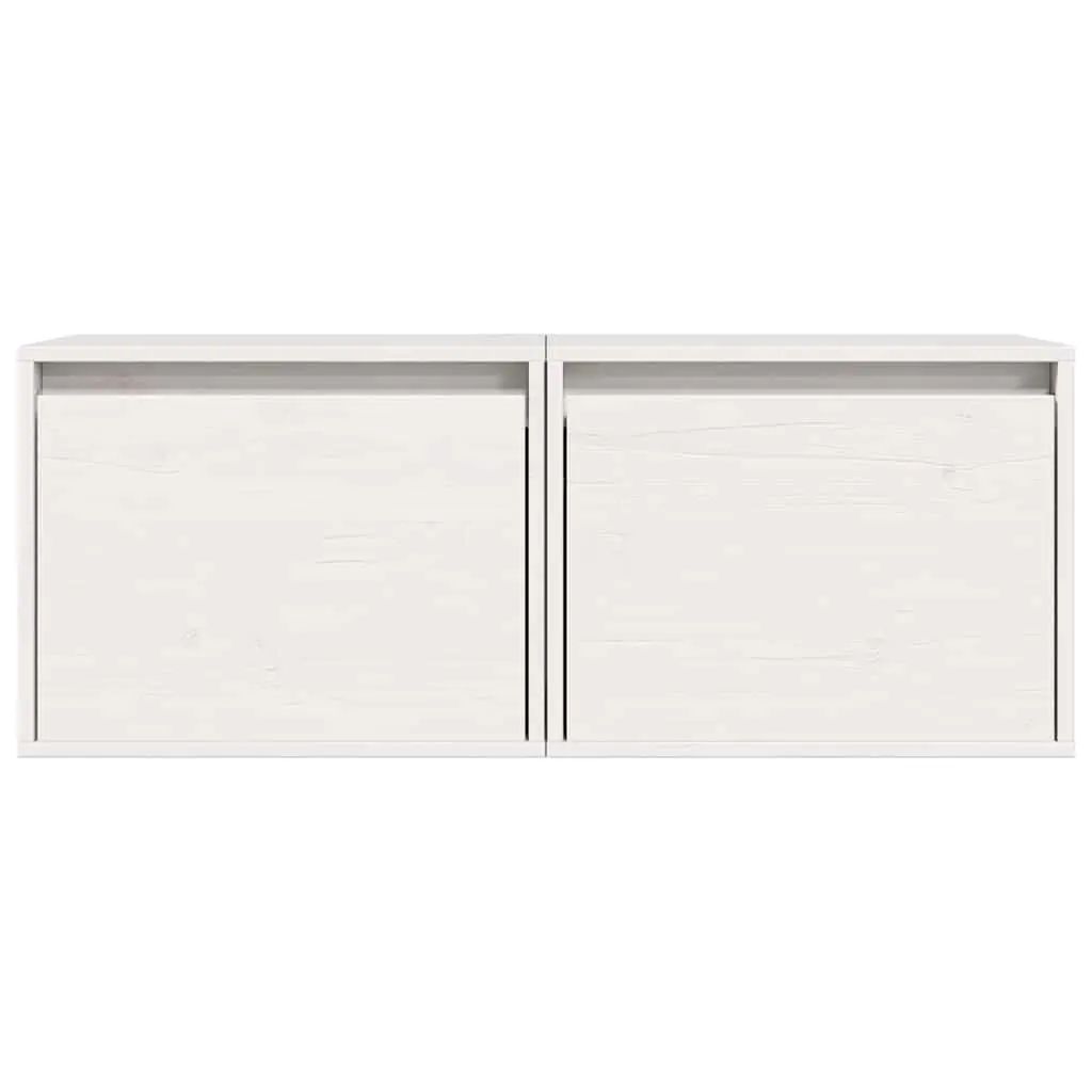 Wall Cabinets White 45x30x35 cm Solid Pine Wood Floating Storage Shelves 2 Piece