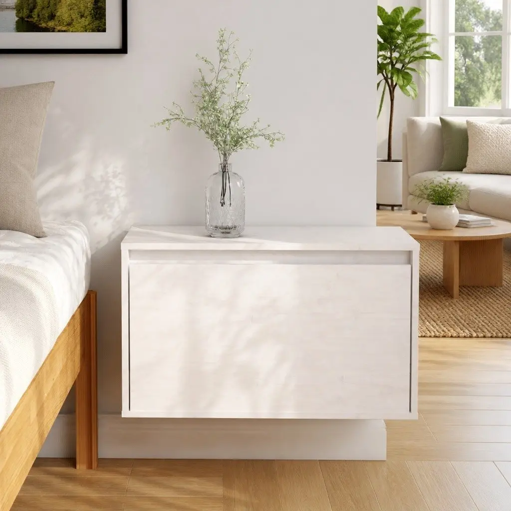 Wall Cabinet White Floating Shelving Unit Storage Display Organiser Solid Pinewood