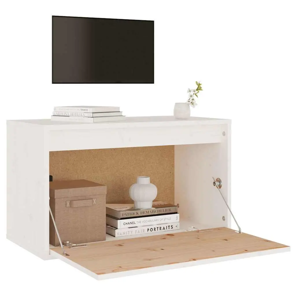 Wall Cabinet White Floating Shelving Unit Storage Display Organiser Solid Pinewood