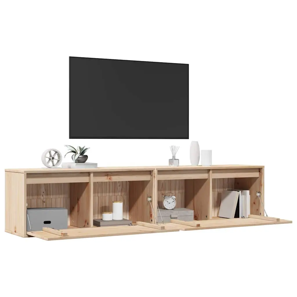 Wall Cabinets Brown 80x30x35 cm Solid Pine Wood Floating Storage Shelves 2 Piece