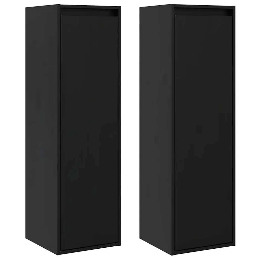 Wall Cabinets Black 30x30x100 cm Solid Pine Floating Storage 2 Piece