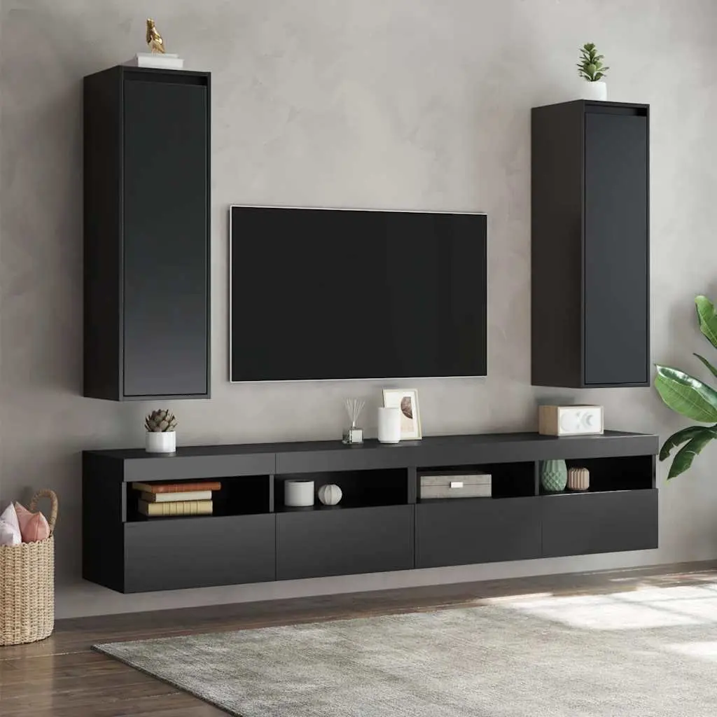 Wall Cabinets Black 30x30x100 cm Solid Pine Floating Storage 2 Piece
