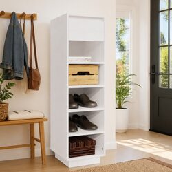 Shoe Cabinet White Storage Organiser 5 Compartments 1 Drawer Footwear Rack