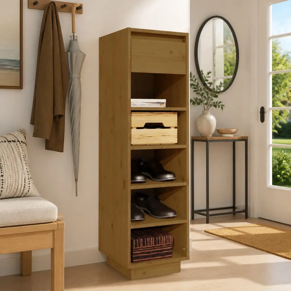 Shoe Cabinet Brown 5 Compartments Drawer Floating Feet Storage Organiser