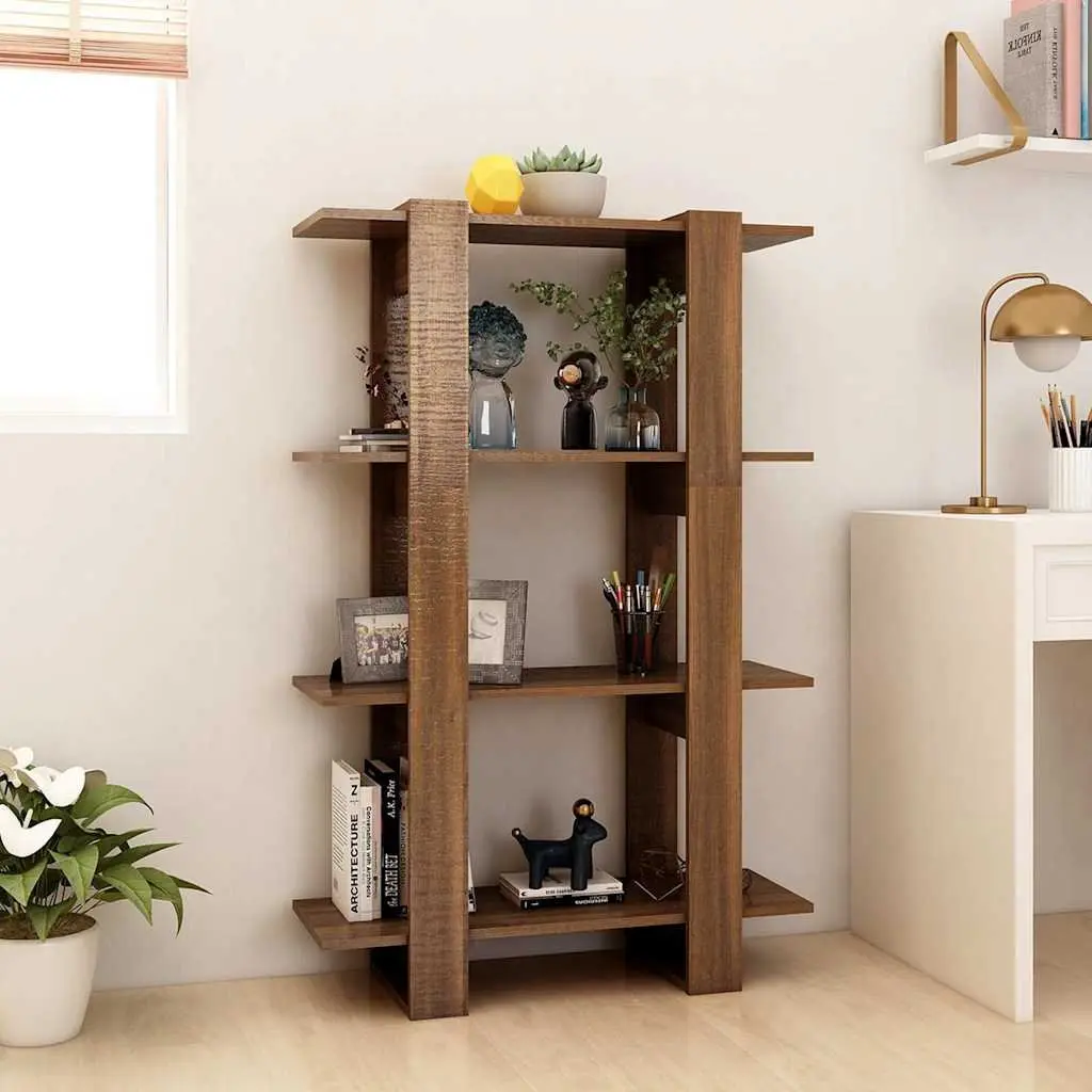 Book Cabinet Brown Oak 80x30x123.5cm Wooden Shelving Unit Room Divider Storage