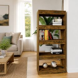 Concise Smoked Oak Room Divider Book Cabinet