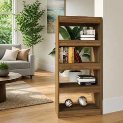 Compact Brown Oak Book Cabinet Room Divider 60x30x135 cm