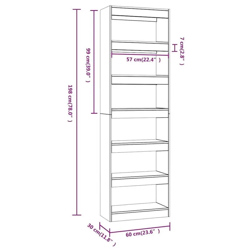 Book Cabinet Grey 60x30x198 cm Wooden Shelving Room Divider