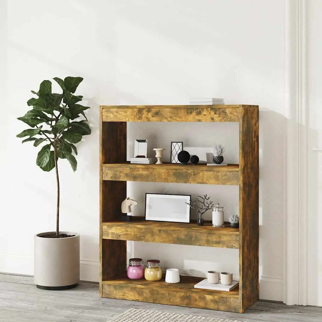 Book Cabinet Smoked Oak 80x30x103cm Dual Purpose Storage Shelf Room Divider