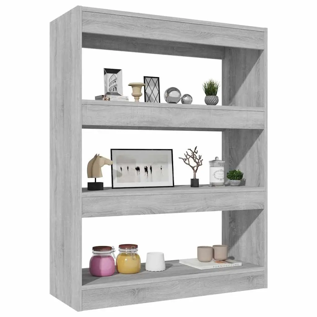 Wooden Shelving Unit Grey Sonoma 80x30x103cm Dual Purpose Storage Cabinet Room Divider