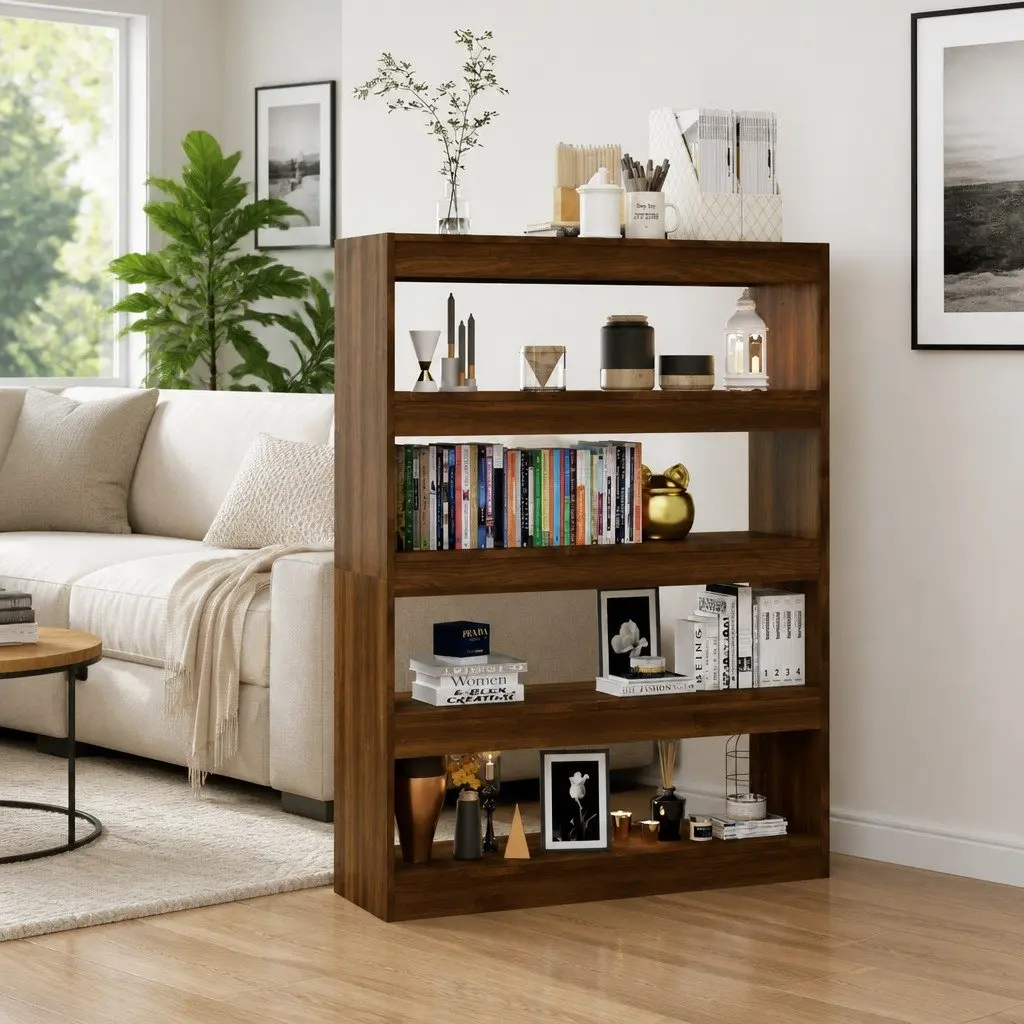 Book Cabinet Brown Oak Room Divider Storage Shelving Unit 100W x 30D x 135H cm