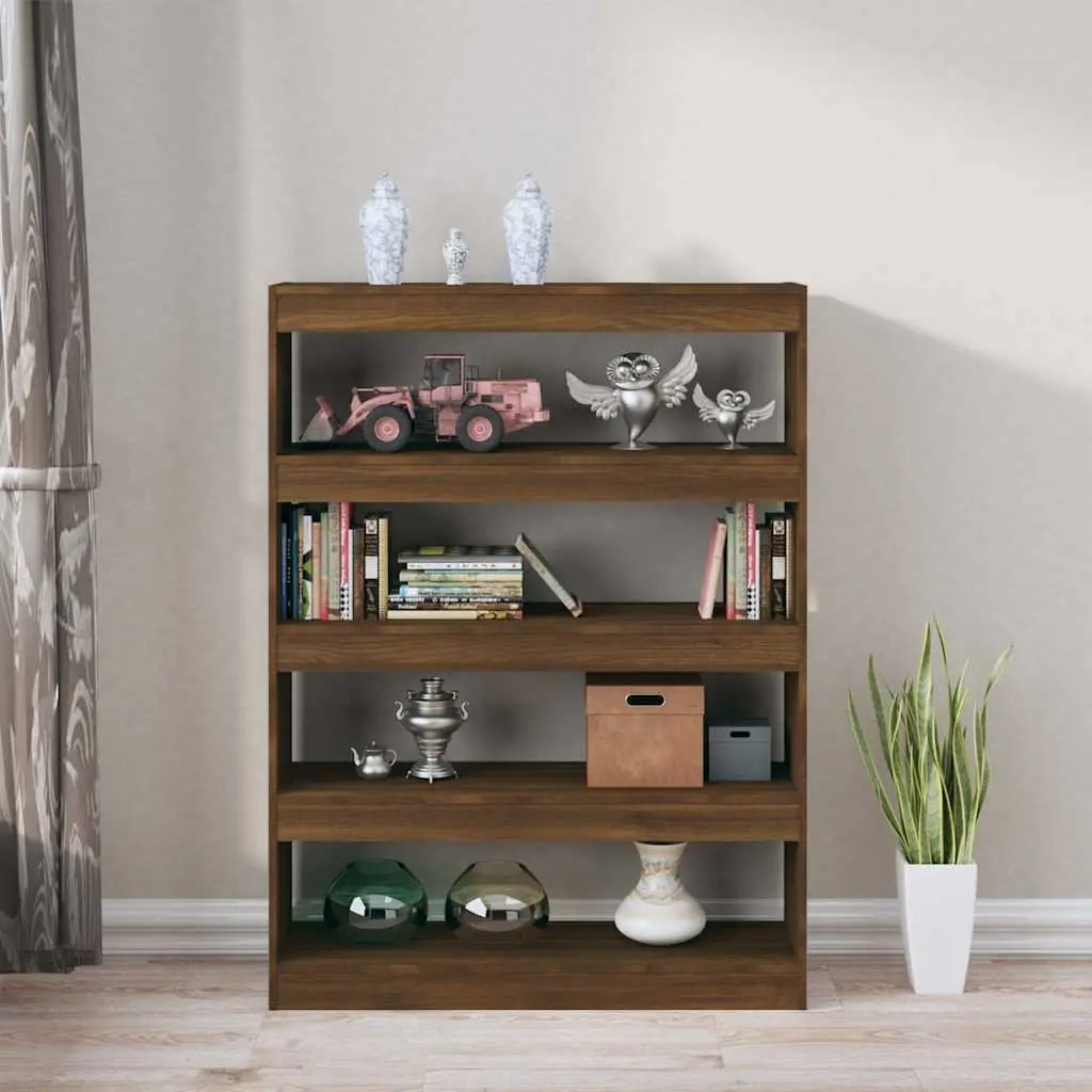 Book Cabinet Brown Oak Room Divider Storage Shelving Unit 100W x 30D x 135H cm