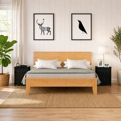 Compact Black Nightstands Made of Solid Pine - Set of 2