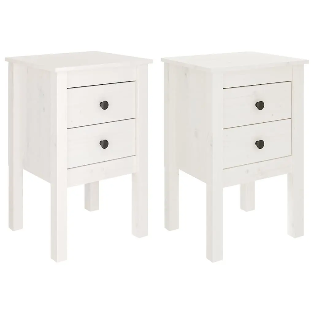 Bedside Cabinet Set White 40x35x61.5 cm Solid Pine Wood Storage Drawers