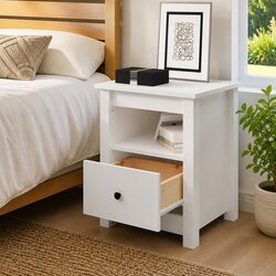 White Wooden Nightstand with Simple Storage Solution