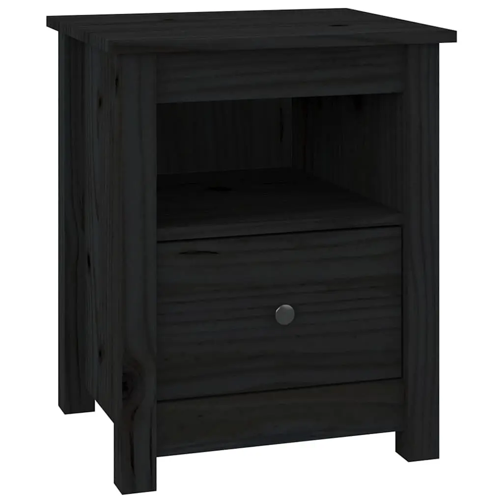Bedside Cabinets Black 40x35x49 cm Solid Wood Pine Nightstand Drawer Set of 2