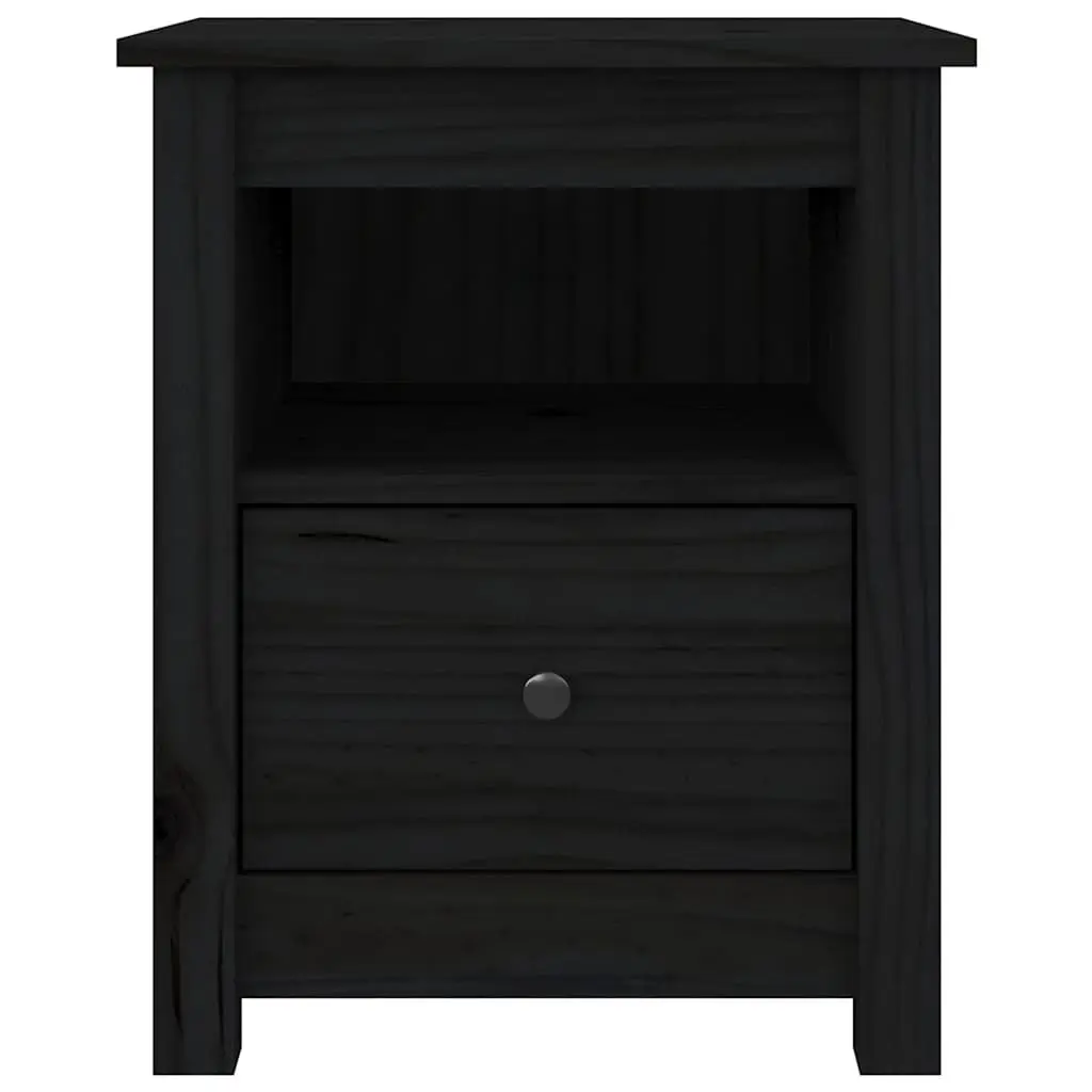 Bedside Cabinets Black 40x35x49 cm Solid Wood Pine Nightstand Drawer Set of 2