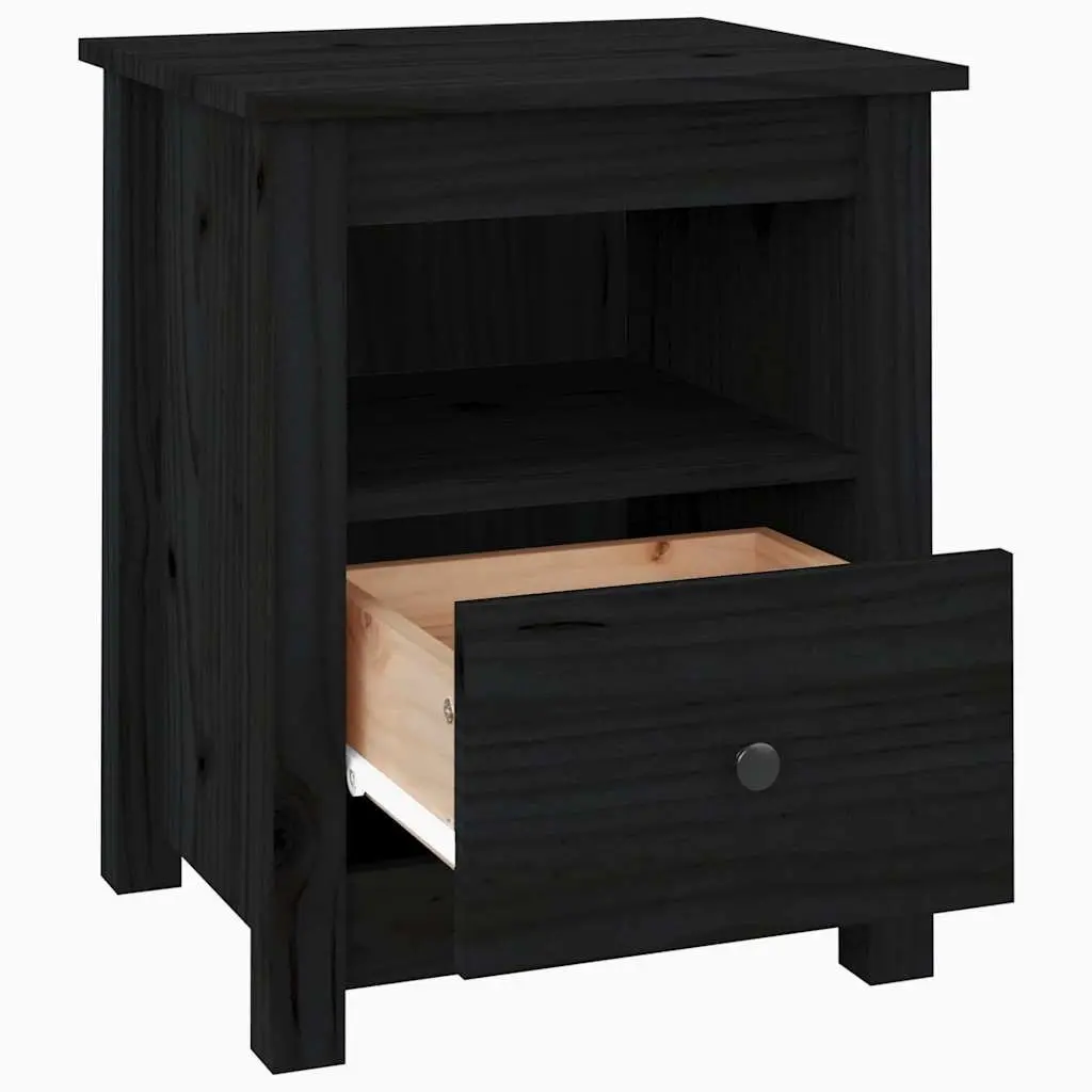 Bedside Cabinets Black 40x35x49 cm Solid Wood Pine Nightstand Drawer Set of 2