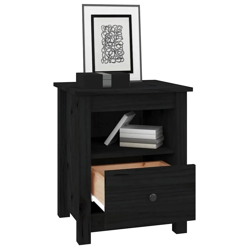 Bedside Cabinets Black 40x35x49 cm Solid Wood Pine Nightstand Drawer Set of 2