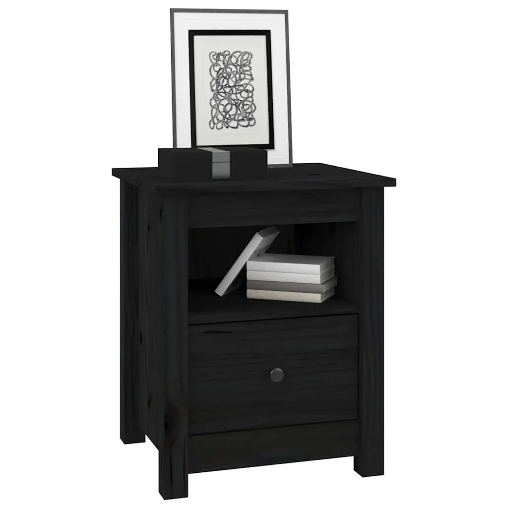 Bedside Cabinets Black 40x35x49 cm Solid Wood Pine Nightstand Drawer Set of 2