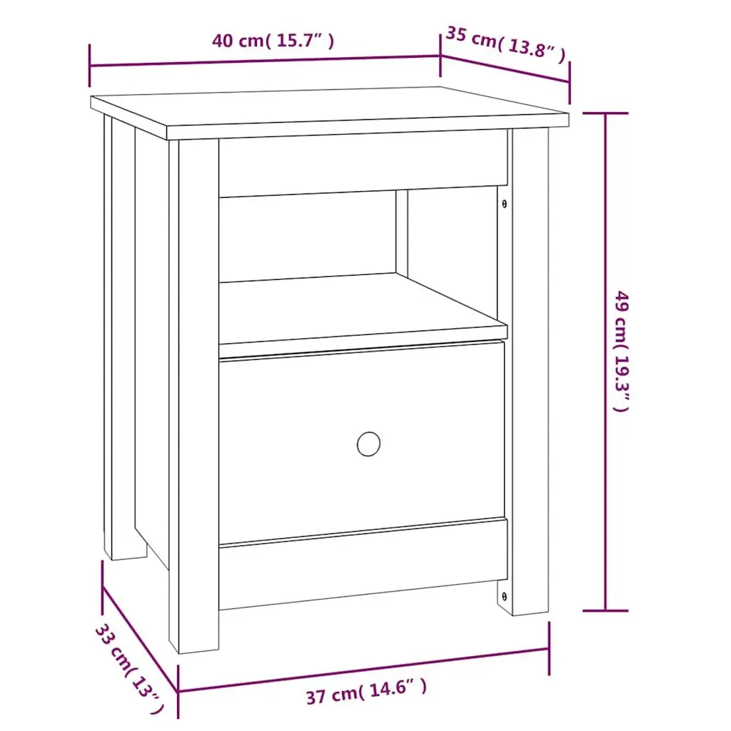 Bedside Cabinets Black 40x35x49 cm Solid Wood Pine Nightstand Drawer Set of 2