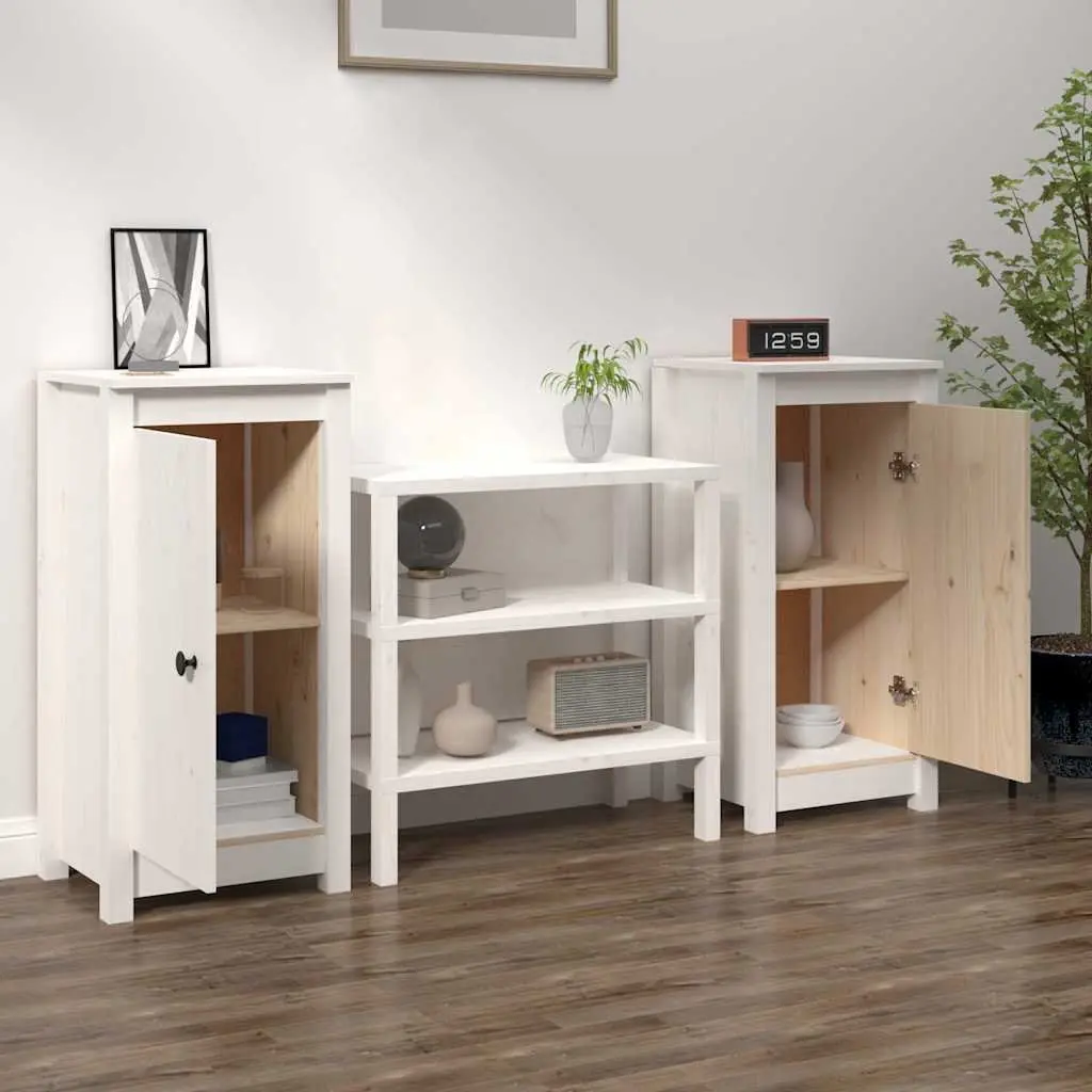 Sideboards White Solid Wood Pine 2 Piece Storage Cabinet Furniture Living Room