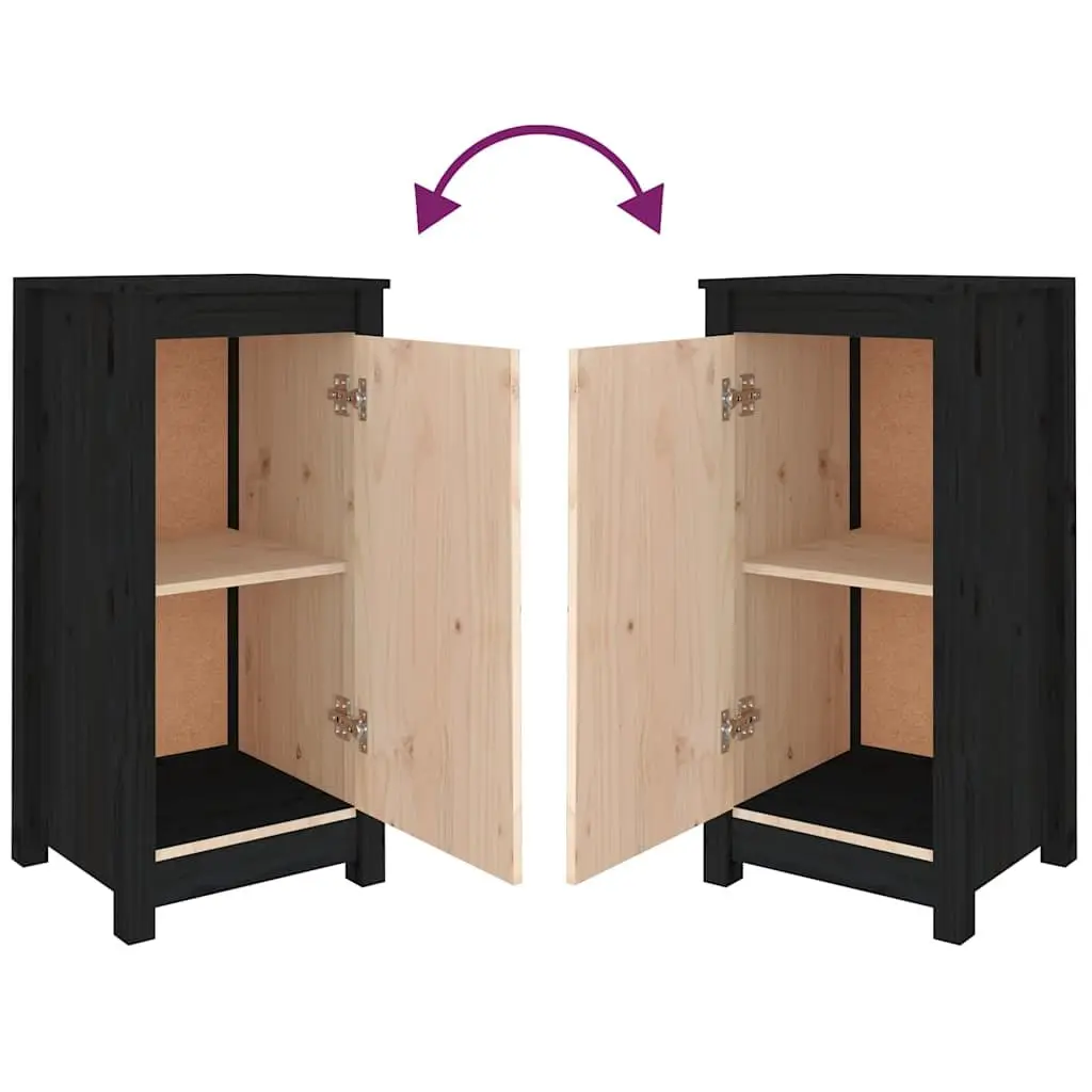 Black 2 Piece Sideboard Storage Cabinet Solid Pine Wood Rustic Living Room Furniture