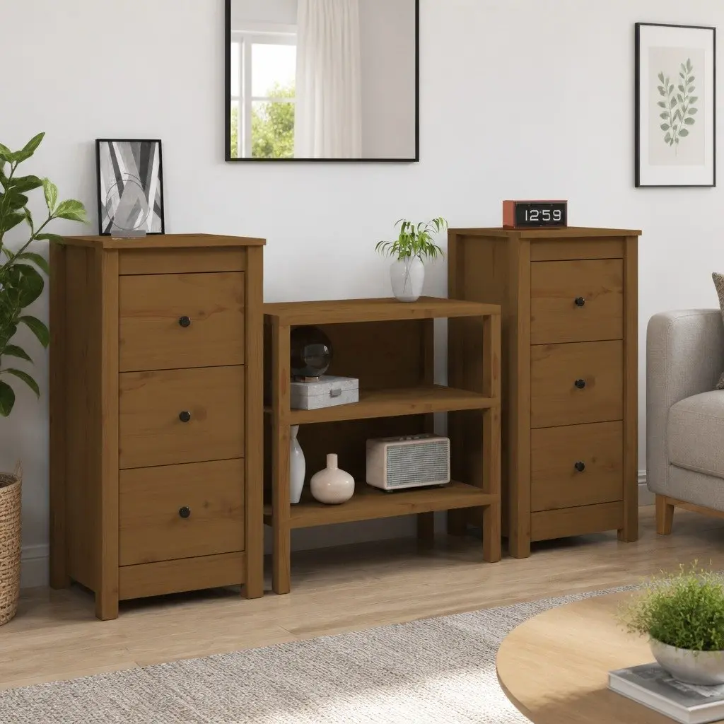 Sideboard Cabinet Brown 40x35x80 cm Solid Pine Wood Storage Furniture Set of 2