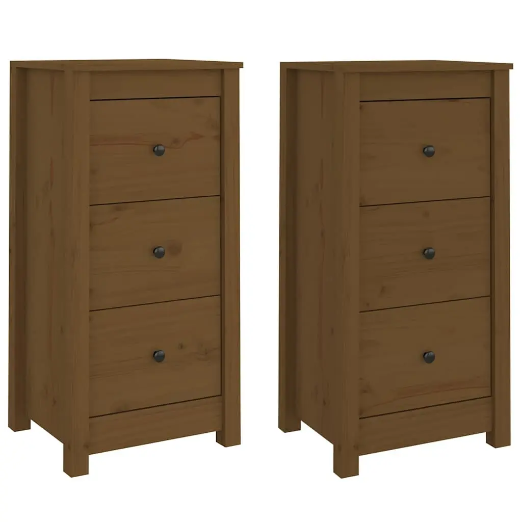 Sideboard Cabinet Brown 40x35x80 cm Solid Pine Wood Storage Furniture Set of 2