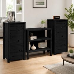 Solid Wood Pine Sideboard Black Storage Cabinet Living Room Furniture 40x35x80cm