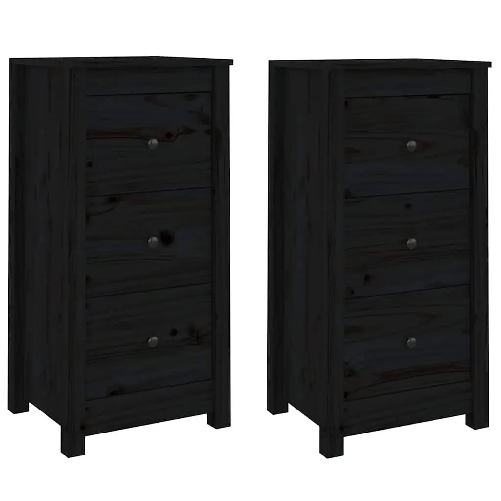 Sideboard Black Solid Pine Wood 40x35x80cm Sturdy Storage Cabinet