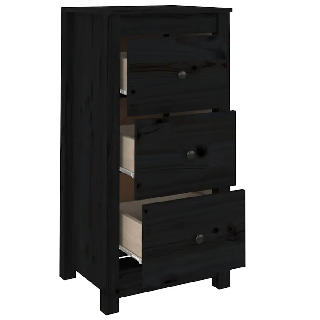 Sideboard Black Solid Pine Wood 40x35x80cm Sturdy Storage Cabinet