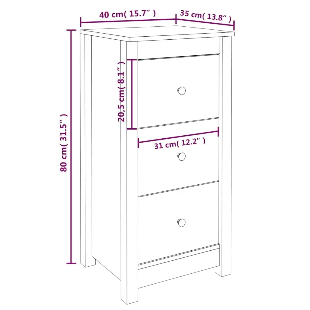 Sideboard Black Solid Pine Wood 40x35x80cm Sturdy Storage Cabinet