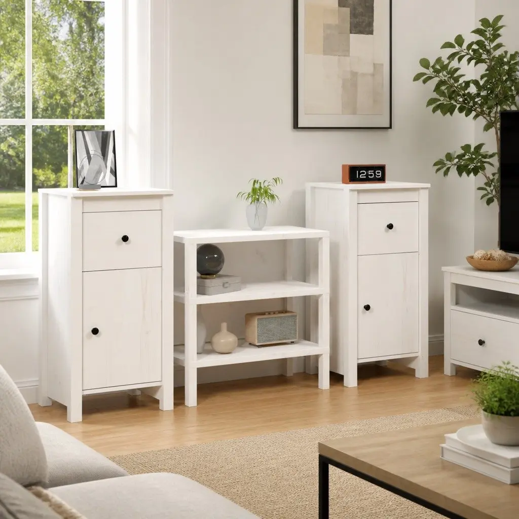 2 Piece Sideboards White Solid Pine Storage Cabinet 40x35x80 cm Sturdy Top Display Surface