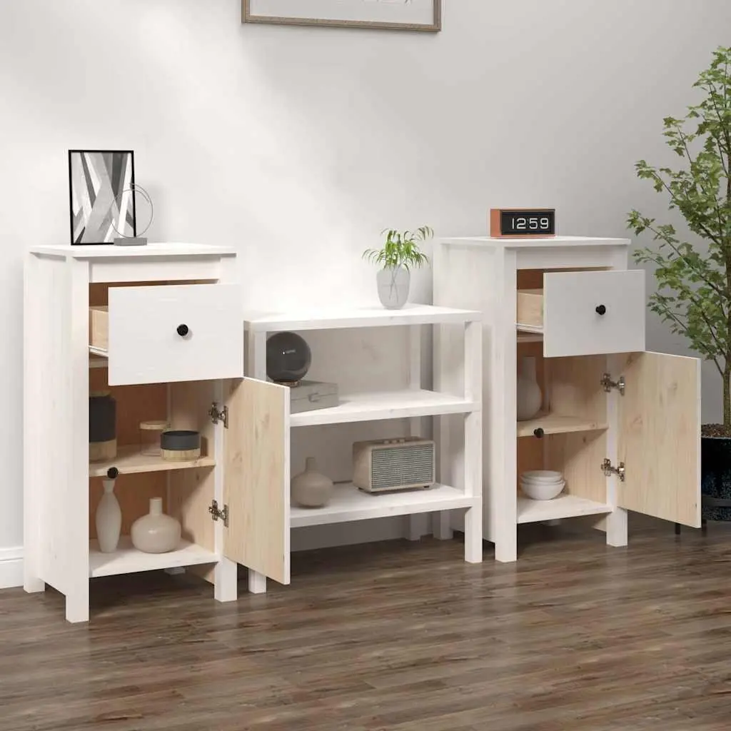 2 Piece Sideboards White Solid Pine Storage Cabinet 40x35x80 cm Sturdy Top Display Surface