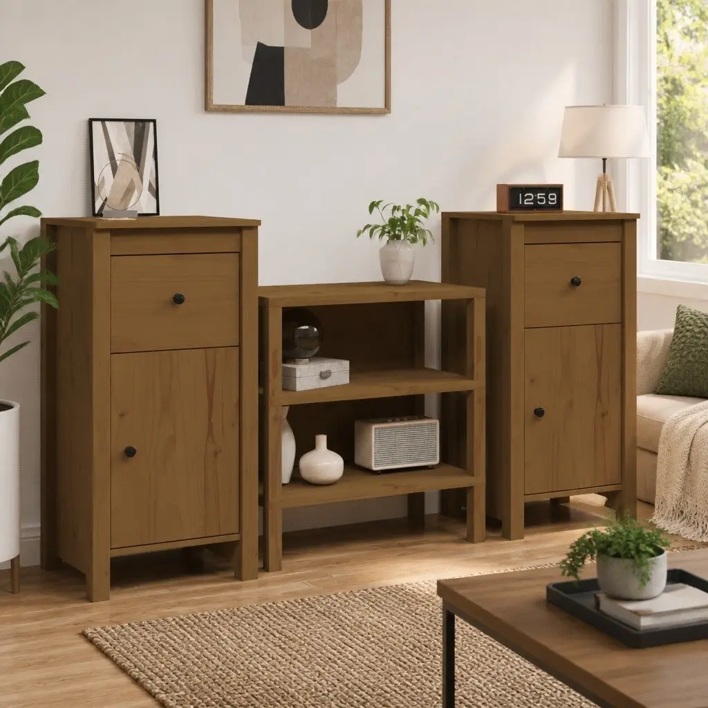 Solid Wood Sideboards Brown 2 Piece Storage Cabinet Furniture