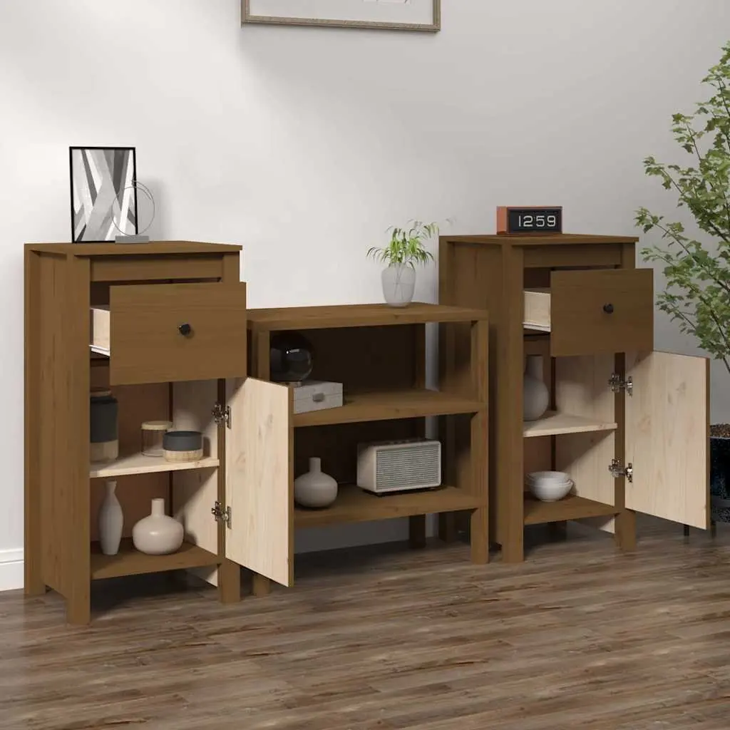 Solid Wood Sideboards Brown 2 Piece Storage Cabinet Furniture