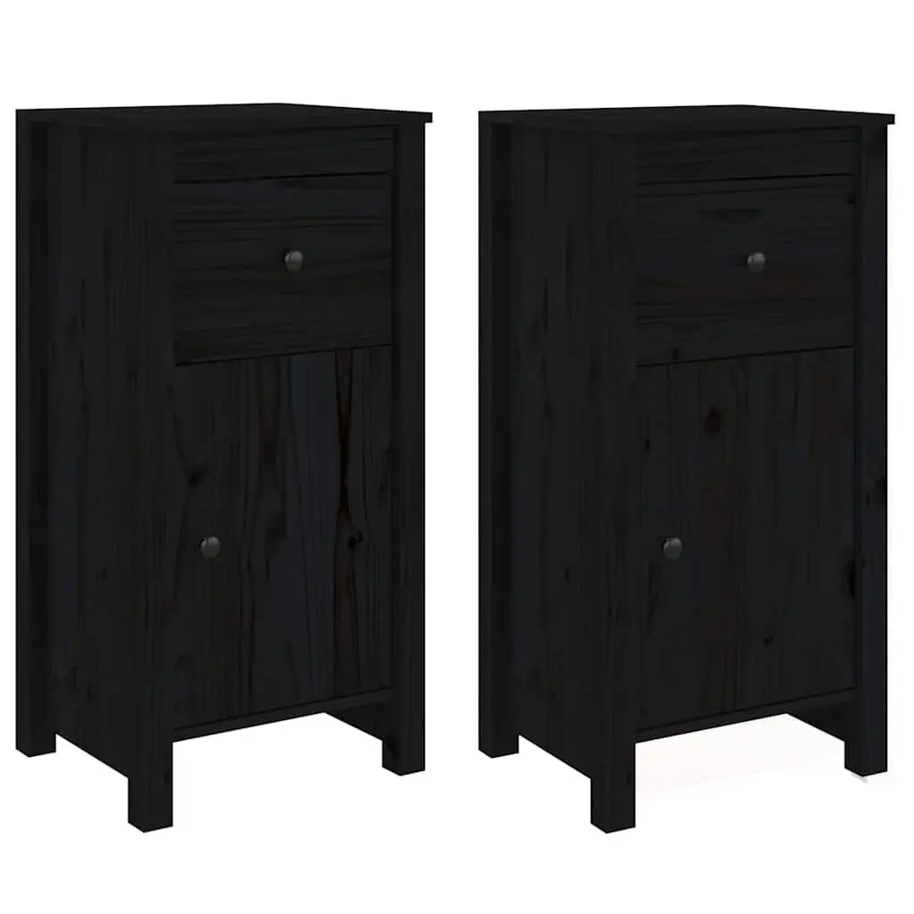 Solid Wood Pine Sideboards Black 40cm W x 35cm D x 80cm H Ample Storage Space