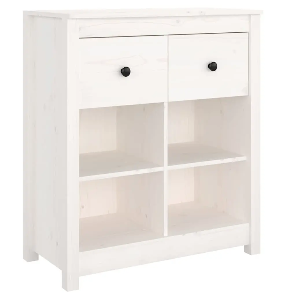 Sideboard Storage Cabinet White Solid Pine Wood 70x35x80cm 2 Drawers 4 Compartments