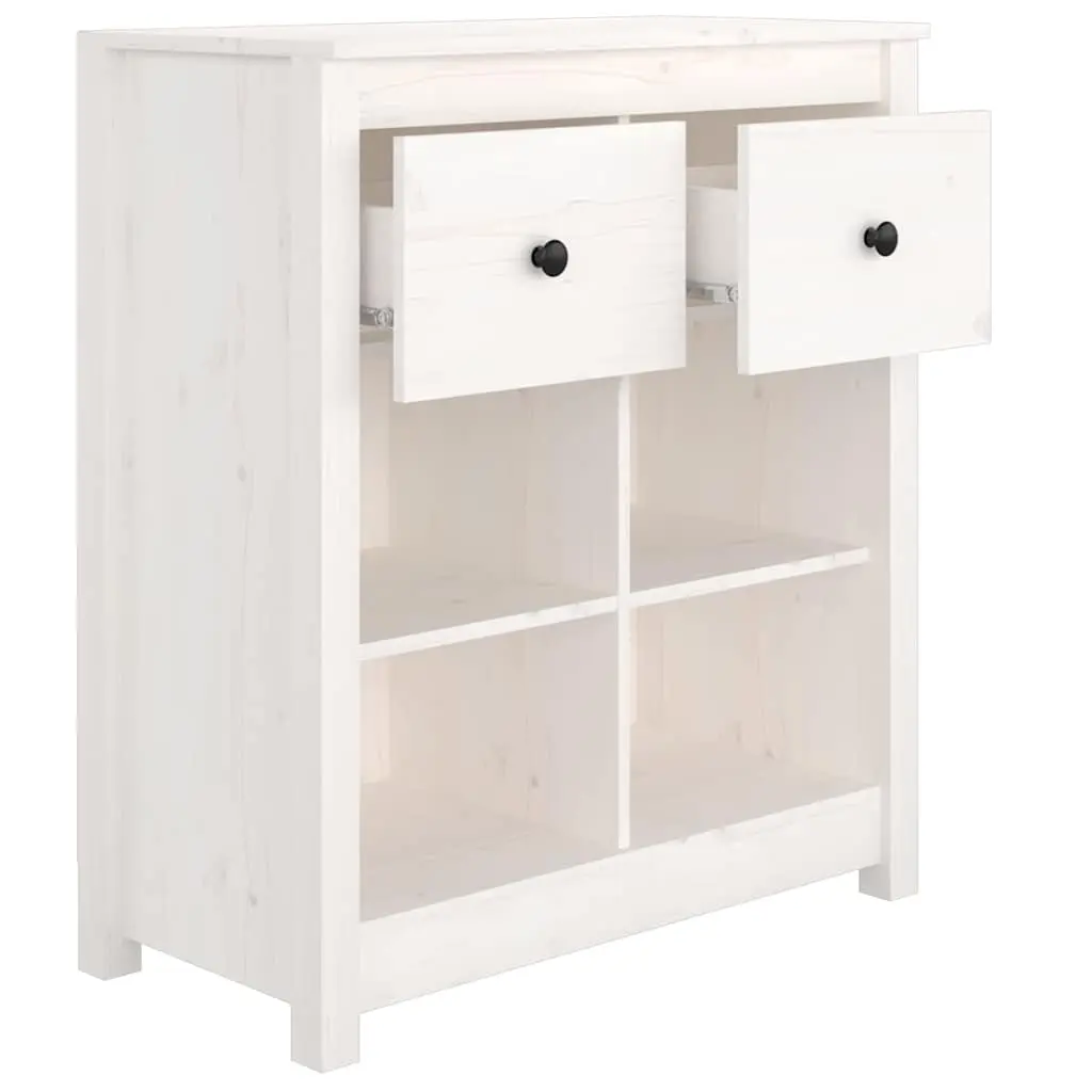 Sideboard Storage Cabinet White Solid Pine Wood 70x35x80cm 2 Drawers 4 Compartments