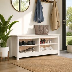 Shoe Storage Bench with 4 Compartments – Solid Pine Wood